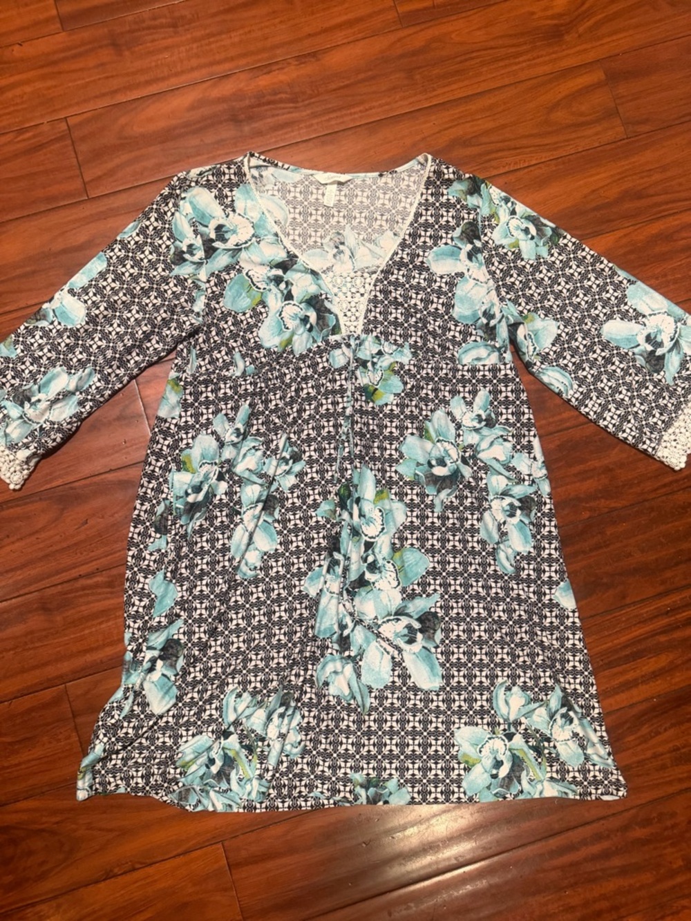 Soma Floral Mini Dress in Aqua and Black - Picture 5 of 9
